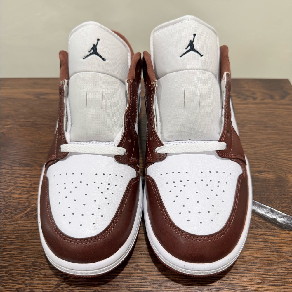 Jordan 1 Low Men's White and Dark Brown Sneakers - Picture 3 of 7